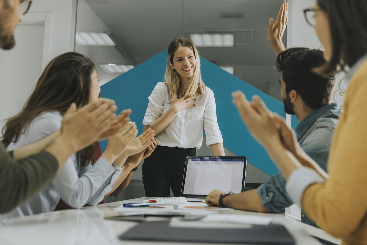A healthcare team collaborating in a modern office